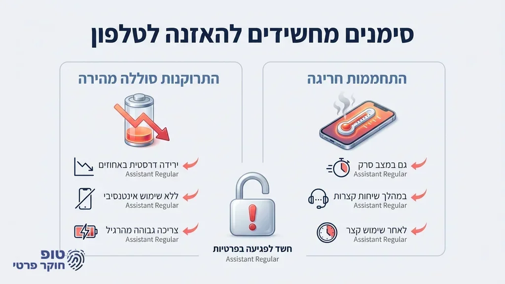 אדם בודק את המכשיר הסלולרי שלו בחשד, עם אינפוגרפיקה עדינה של נתונים ברקע